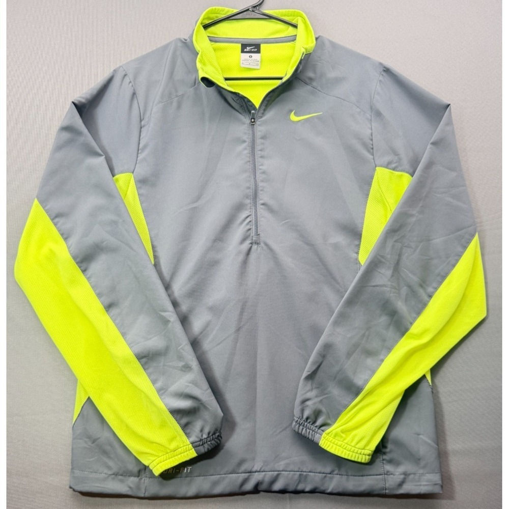 Nike Men's Small Dri Fit 1/2 Zip Pullover Jacket | Gray Neon Mesh Volt Green S